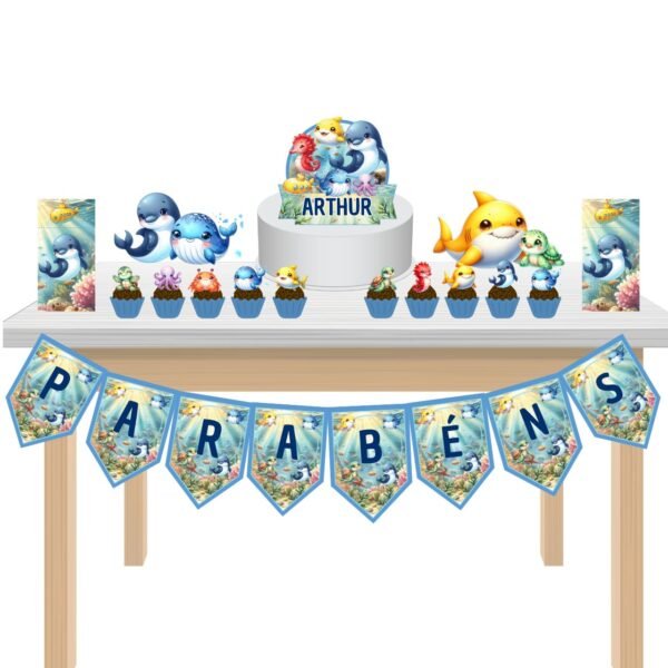 Kit Festa Kit só um Bolinho Fundo do Mar Azul - Imagem 3